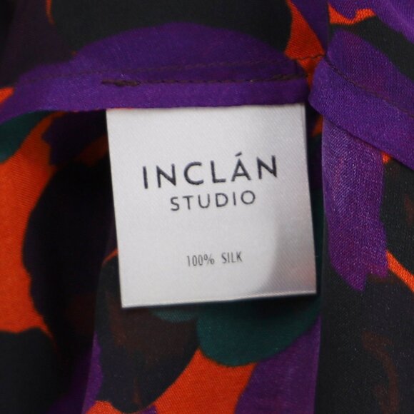 INCLAN STUDIO 100% Silk Ruffle Sleeve Sheer Purple Multi High-Low Blouse Size S - Picture 10 of 10
